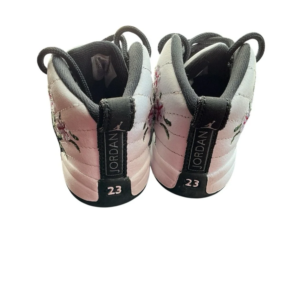 Air Jordan 12 Retro White Black Floral Toddler Crib Shoes size 5c‎